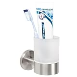 bremermann Bad-Serie Piazza - Glasbecherhalter, Zahnputzbecherhalter inkl. Wandhalterung, Becherhalter - Zahnbürstenhalter, aus satiniertem Glas und Edelstahl matt