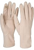 styleBREAKER Damen Touchscreen Handschuhe Einfarbig, seitlich gerafft, warme Fingerhandschuhe, Winter 09010037, Farbe:Beige