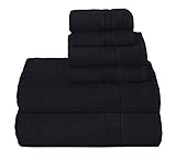GLAMBURG Ultra Soft 6er-Pack Baumwoll-Handtuch-Set, enthält 2 übergroße Badetücher 70 x 140 cm, 2 Handtücher 40 x 60 cm und 2 Waschbetten 30 x 30 cm, Schwarz