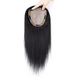 Topper for Frauen, echtes Echthaar, 12,7 x 12,7 cm, Seidenbasis, Haarteile, kein Pony, for Ausdünnen, Remy-Haarteile Flauschigs und Natürlich(Natural Black,8 inch)