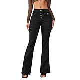 Vhersily Damen Stretch Hose - Yogahose Damen Slim Jeans Damen High Waist Skinny Sommerhose Damen Schlagjeans Fitness Hose 2024, Schwarz , L