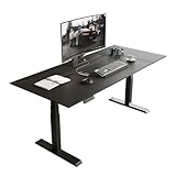 XHURWDZ643KM Elektrischer Stehschreibtisch mit Leder-Schreibtischplatte, höhenverstellbarer Sitz-Steh-Schreibtisch mit 3 Speichereinstellungen, Ladesteckdosen, Schwarz(XL)