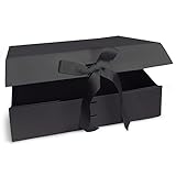 Verpackungswelt Geschenk-Box mit Deckel | 31 x 22 x 10 cm | Geschenk-Karton mit Magnet-Verschluss & edler Schleife | Perfekt für Geburtstag, Hochzeit, Geburt | Geschenk-Verpackung in Schwarz