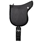PFIFF 103004 Reitpad, Bareback Pad, baumloses Reitkissen aus Velour-Kunstleder und Kunstfell, Sattelkissen inkl. Sattelgurt, Schwarz, Full