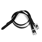 Tiiyee Sporenriemen Schwarz, Leder Sporenriemen mit Edelstahlschnalle Riding Pferdespornriemen Lederriemen mit Schnalle Reitzubehör Verstellbar Pferdewerkzeug Zubehör für Kinder Damen Herren