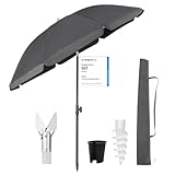 Sekey 180 cm Sonnenschirm Balkon mit Bodenhülse & Schutzhülle, Neigungs und Höhenverstellung, Sonnenschirm Strand für Balkon, Garten & Terrasse, Runder Sonnenschutz UPF 50+