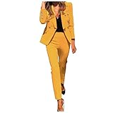 2024 AI - Frauen Büro solide schlank Set Hypnose Mantel Fashion-Zweiteilige Anzug Mäntel Trenchcoat Damen (Yellow, S)