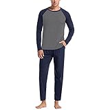 Herren Schlafanzug Lang Pyjama Set einfarbig Winter Zweiteilige Pyjamas Mit Langarmshirt Schlafanzughose Weiche und bequeme Heimkleidung Four Seasons Pyjama-Set Rundhals Schlafanzüge