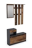 byLIVING Garderoben-Set Tamina/Kommode mit Schuhschrank + hängende Garderobe mit Spiegel/anthrazit Flur-Schrank/Schränke/Regal Braun-Old Style B 97, H 190, T 25 cm