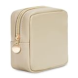 Kleine Kosmetiktasche Schminktasche Klein für Handtasche Mini Make Up Tasche Damen PU Leder Tragbare Makeup Bag mit Reißverschluss, Beige (Patent Angemeldet)