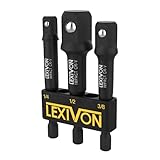 LEXIVON Stecknuss Adapter bit set (3 teiliges 7.5cm lang) 6.35 | 9.5 | 12.7mm für Drehmomentschlüssel, bohrer set, steckschlüssel bithalter, ratsche