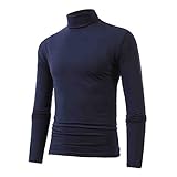 Uhren Männer Männlich Winter Warm Stehkragen Mode Thermo Unterwäsche Männer Basic Plain T-Shirt Bluse Pullover Langarm Top Yoga Top Tank (Navy, XL)