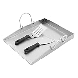 Grillplatte 30x40cm, Plancha mit Abnehmbaren Griffgriffen, Grillspachtel aus Edelstahl, 4mm Dicke, BBQ Feuerplatte Griddleplatte für Gasgrille und Holzkohlegrille
