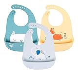 YINGJEE 3 Pack Baby Lätzchen Wasserdichte Silikon Lätzchen für Babys und Kleinkinder Unisex Superweiche, hochwertige und leicht Futtertasche Reiselätzchen mit Sicherheitsschlos