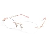 MMOWW Rimless Lesebrille für Frauen Blaulichtfilter Brille Computerbrille Leichte kleine Metall Leser (Rose Gold, +2.5)