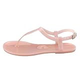 Generisch Strasssandalen Runde Schnalle Zehenschuh Wohnungen lässige Riemen für Frauen Sandalen Damenschuhe 435 (Pink 42)