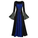 Generisch Gothic Kleid Schwarz Renaissance Kostüm Frauen Mittelalterliches Kleid mit Trompetenärmel Gothic Mittelalter Kleidung für Halloween Karneval