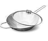 Zwilling TwinNova 3 Wok pfanne Induktion 30 cm mit Glasdeckel, 2 tlg, Asiatische Wokpfanne Unbeschichtet, Spülmaschinenfest, rutschfester Griff, Pfanne FÜR ALLE HERDARTEN, Silber