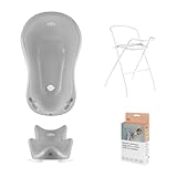 Hylat Baby Set: Stabile Babybadewanne mit Gestell, Badesitz und Abfluss - TÜV Rheinland zertifiziert - ideale Lösung für die tolle Badeerlebnisse - Lite-Kollektion - Farbe: Grau, Motiv: Yeti