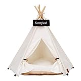 Sunnykud Tipi Zelt für Haustiere Hundezelt Katzenzelt Haustierzelte Häuser mit Kissen Abnehmbar und Waschbar Haustierbett Wegklappen Haustier Hundebett Katzenbett (M:50x50x60cm, weiß)