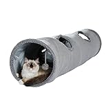 OHANA Schön Faltbar Katzentunnel Katzenspielzeug mit Ball Rascheltunnel für Katzen Welphln Kaninchenoder Kleintiere Grau 130 * 30cm