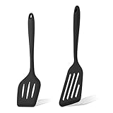 Herogo Pfannenwender Set, 2 Stück Silikon Geschlitzt Wender Pfannenwender zum Kochen, Hitzebeständig Küchenhelfer Spachtel zum Flip Fisch Eier Pfannkuchen, Antihaft, Spülmaschinenfest, Schwarz