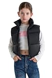 maoo garden Mädchen Winter Pufferweste Daunenimitat kurz geschnitten leichte wasserabweisende ärmellose Jacke für große Mädchen Schwarz 12 Jahre