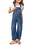 Haloumoning Denim Jumpsuit Mädchen Jeans Latzhose Kinder Ärmelloses Lange Hosen Overall Casual Loose Fit Strampler mit Taschen, Blau, 9-10 Jahre