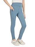 zffriction Sportleggings Mädchen Lang Sporthose mit 2 Taschen Schwarze Leggings Kinder Turnhose Gymnastikhose für Jogging, Training, Yoga (DE/NL/SE/PL, Numerisch, 140, Regular, Blau)