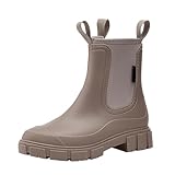 Rutschfeste Gummistiefel Damen Wasserdicht Regenstiefel Bequeme Regenstiefel Modern Chelsea Boots Halbhohe Stiefel Profilsohle Mittelhohe Schlupfstiefel Stiefeletten für Frauen Einfarbig Gartenschuhe