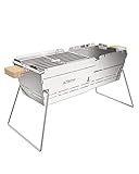 Knister Mobiler Holzkohle-Grill Premium Ausziehbar | Ideal Als Camping Grill & Feuerschale | Für 2-6 Personen | Massiver Edelstahl | Silber