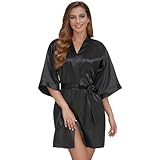 flintronic Kimono Robe Damen, Satin Bademantel, Satin Morgenmantel, mit Gürtel V-Ausschnitt