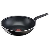 Tefal Easy Cook & Clean Wokpfanne 28 cm, Antihaftbeschichtung, Thermo-Signal bei idealer Brattemperatur, NICHT induktionsgeeeignet, einfache Reinigung, Made in France, Schwarz, B5551933