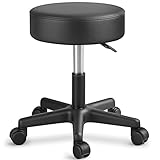 TRESKO Rollhocker höhenverstellbar Schwarz | Drehhocker 10 cm Dicke Polsterung | Arbeitshocker 360° drehbar | Hocker
