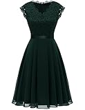 Dressystar Damen Festliche Cocktailkleider V-Ausschnitt Abendkleider Elegant Hochzeit Spitzenkleid Dunkelgrün M
