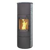 Thermia München XL Stahl gussgrau Speckstein 7kw Speicherofen mit Steinverkleidung Panoramatür Holzofen Dauerbrand geeignet Schwedenofen 150mm Abgasstutzen selbstschließende Tür (Bauart 1)