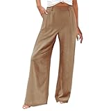 HUOQI Breite Beinhosen Frau Sommer Hohe Taille Kleid Hosen Hosen Lose Leichte Casual Hosen Mit Taschen 2024 Business Hose Damen 48 (Brown, XL)