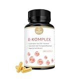 Vitamin B-Komplex - Mit 8 essentiellen B-Vitaminen (B1, B2, B3, B5, B6, B7, B9, B12) - Hochdosiert, vegan & ohne Zusatzstoffe - Für Energie, Nerven & Stoffwechsel - 180 Kapseln für 6 Monate