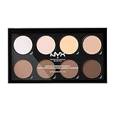 NYX Professional Makeup Highlight & Contour Pro Palette, Puder Konturen Kit, 8 verblendbare Matte und Perlmutttöne