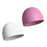 Badekappe für Erwachsene – Zwei wasserdichte Mützen, elastisch und atmungsaktiv, für den Pool, Badekappe | für Sommerurlaub, Pool, Outdoor-Sport, Angeln, Wandern und, Rosa + Weiß