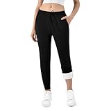 Ipletix Damen-Thermohose, gefütterte Fleece-Thermohose mit 2 Taschen, Dicke, warme Jogginghose mit Kordelzug, Dicke Winterhose für Freizeit, Fitnessstudio und Jogging Schwarz 1 Pack XL