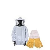 ZYWUOY Profi für Imkeranzug mit Zaunhaube und Imkerhandschuhen, atmungsaktive weiße Schutzkleidung für die Imkerei, kompatibel mit Standard für Imkerausrüstung