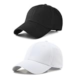SEFIRST 2 Stück Baseballkappe für Herren und Damen, Baseball Cap Sonnenmütze Basecap, Baumwolle Cape, Verstellbar, Mütze für Outdoor Running Freizeit, Waschbare, Unisex, Einheitsgröße (Schwarz, Weiß)