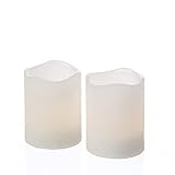 LED Mini Kerzen Echtwachskerzen flackernd mit Timer H:6cm, D:5cm - 2er Set (weiß)