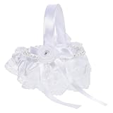 Toyvian Zarter Weißer Hochzeits Blumenkorb mit Spitze Kleiner Tragbarer Blumenmädchen Korb für Blütenblätter und Dekor
