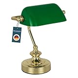 bmf-versand® Schreibtischlampe Gold Retro Tischlampe Vintage Bankerlampe Grün Messing Nachttischlampe Metall Bankers Lamp Lampenschirm Stehlampe Acrylglas Höhe 24 cm