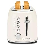 Aigostar Toaster 2 Scheiben, Retro Edelstahl Creme, 4 Funktionen (Bagel/Auftauen/Aufwärmen/Abbrechen), Extra Breite Toastschlitze, 6 Bräunungsstufen, Liftfunktion, 800W. Retro Cream
