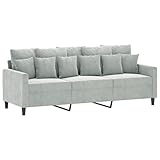 vidaXL Sofa 3-Sitzer, Loungesofa Couch mit Armlehnen Rückenkissen, Wohnzimmersofa Designsofa Metallgestell, Sitzmöbel Dreisitzer, Hellgrau Samt