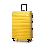 WITTCHEN Reisekoffer Groß Rollkoffer Trolley Großer Koffer Check-In Gepäck Hartschale aus ABS 4 Spinner-Rollen Zahlenschloss Groove Line Größe L gelb Lufthansa/Eurowings/Ryanair