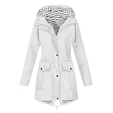 Damen Regenjacke,Regenjacke Damen Wasserdicht Atmungsaktiv Softshelljacke Regenmantel Windbreaker Elegant Leichte Sommerjacke Lang Übergangsjacke Gefüttert Funktionsjacke Outdoorjacke,3-Weiß M